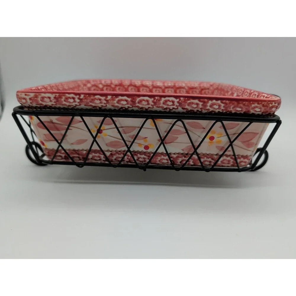 Temp-Tations Old World Cranberry Set of 3 Square Bakers With Wire Serving Racks